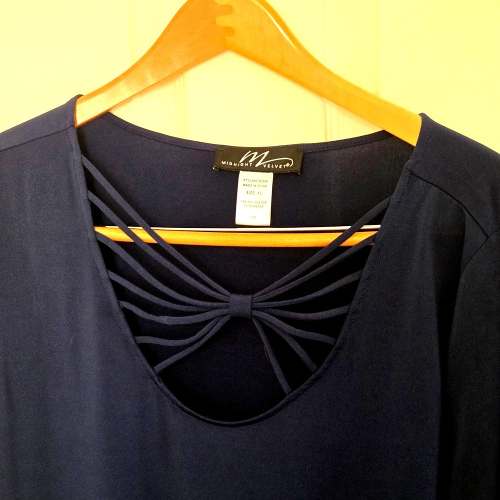 Midnight Velvet Layered Hem Long Sleeve ‎ Navy Blue Rayon Tunic Top size XL